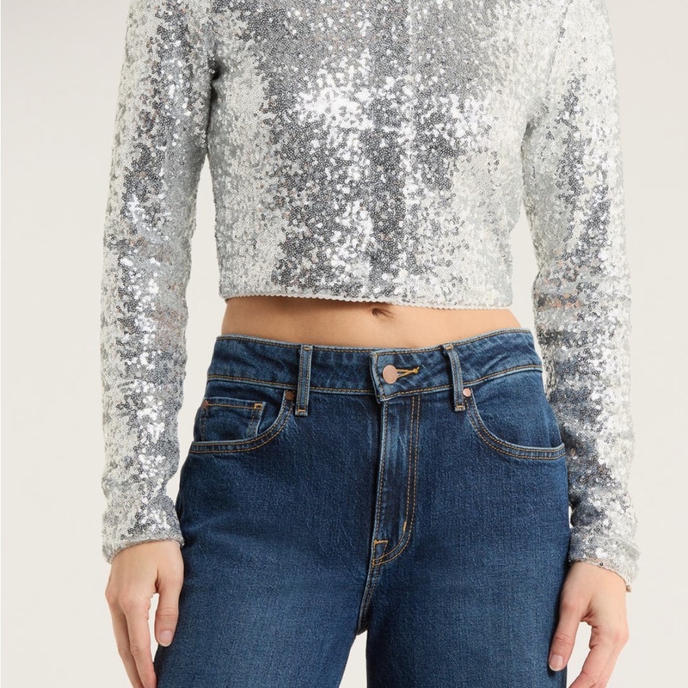 NWT Good American Silver Sequin Top small